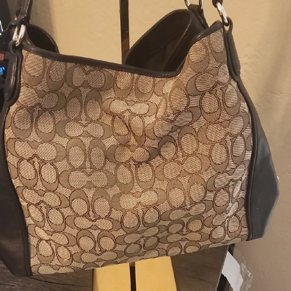 Coach Signature Canvas Shoulder Bag - Black and Tan - Picture 5 of 7